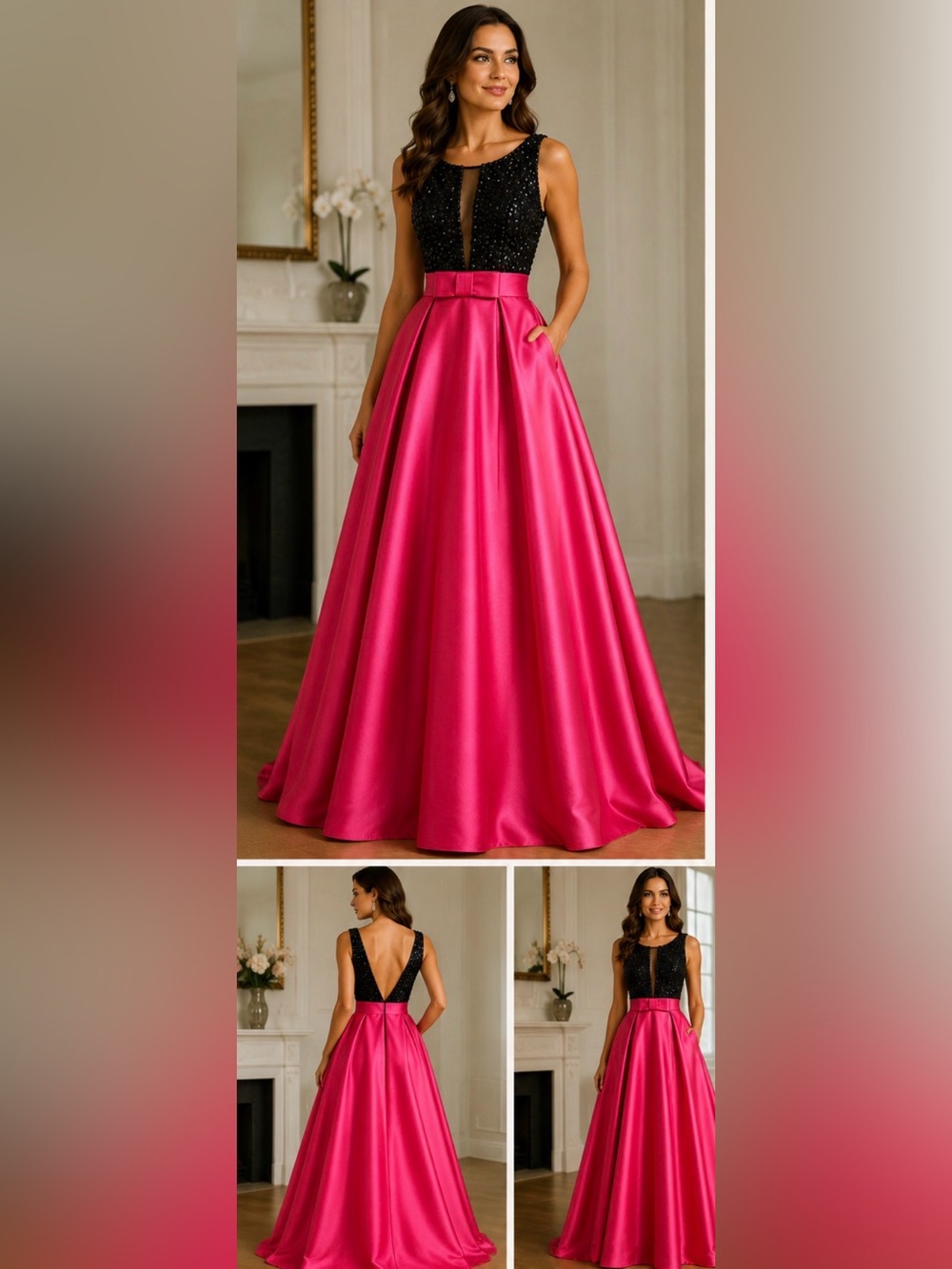 Jovani Black Beaded & Hot Pink Satin Ball Gown | Size 4 | freshly dry cleaned